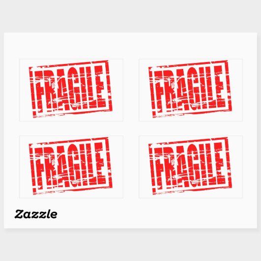 Breekbaar rood rubberstempel effect rechthoekige sticker (Vel)