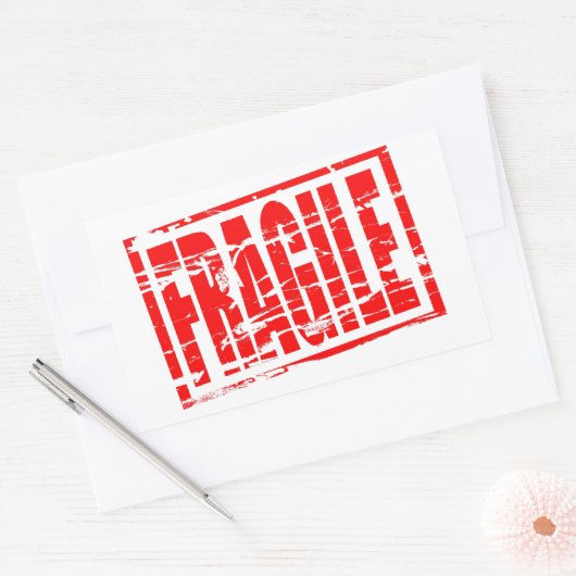 Breekbaar rood rubberstempel effect rechthoekige sticker (Envelop)