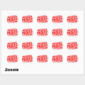 Breekbaar rood rubberstempel effect ronde sticker (Vel)