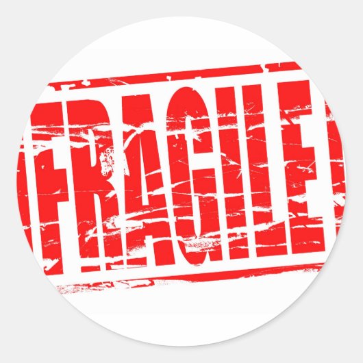 Breekbaar rood rubberstempel effect ronde sticker (Voorkant)