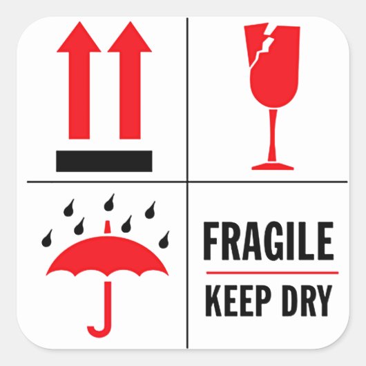 Breekbaar verzendlabel vierkante sticker (Voorkant)