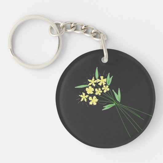 "Breeze in Bloom" – Hand-Drawn Floral Keychain (Voorkant)