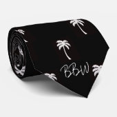 Breezy Beach Draag White Palm Black Stropdas (Opgerold)