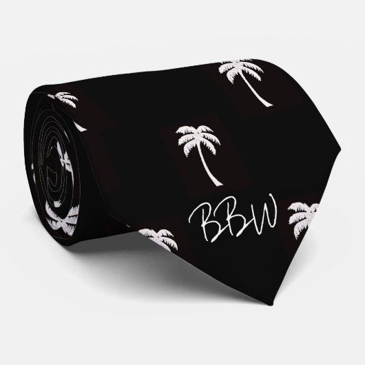 Breezy Beach Draag White Palm Black Stropdas (Opgerold)