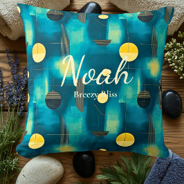 Breezy Bliss – Gepersonaliseerde Teal & Gele Geome Kussen