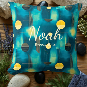 Breezy Bliss – Gepersonaliseerde Teal & Gele Geome Kussen