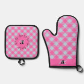 "Breezy Blue, Hot Pink" Gingham Ovenwant & Pannenlap Set (Voorkant)