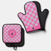"Breezy Blue, Hot Pink" Gingham Ovenwant & Pannenlap Set (Voorkant / Achterkant)