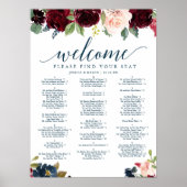 Breezy Burgundy Navy Wedding Seating Chart Poster (Voorkant)