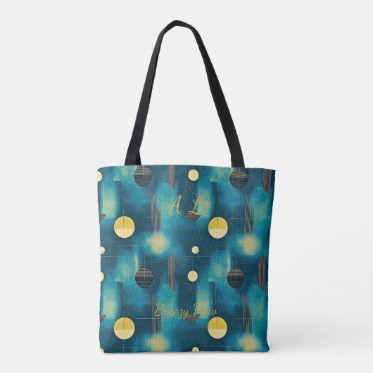 Breezy Flow Abstract – Blauw, Geel en Zwart Tote Bag (Achterkant)