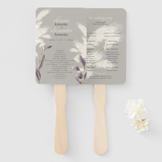 Breezy Pampas Grass Wedding Programme Handwaaier (Voorkant en achterkant)