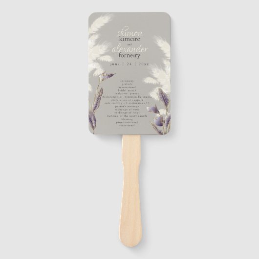Breezy Pampas Grass Wedding Programme Handwaaier (Voorkant)