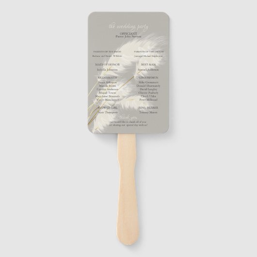 Breezy Pampas Grass Wedding Programme Handwaaier (Achterkant)
