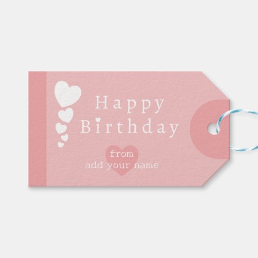 Breezy Pink Birthday Hearts Cadeau Labels Cadeaulabel (Voorkant (Horizontaal))