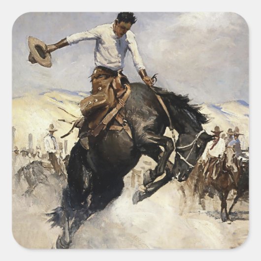 “Breezy Riding” Westerse kunst van WHD Koerner Vierkante Sticker (Voorkant)