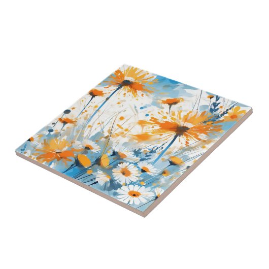 Breezy Wildflower Field in het Sinaasappel Tegeltje (Zijkant)