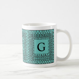 BREI AVERECHTS TURQUOISE Witte Mok + Initiaal