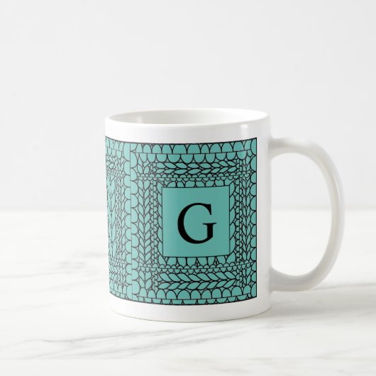 BREI AVERECHTS TURQUOISE Witte Mok + Initiaal (Rechts)