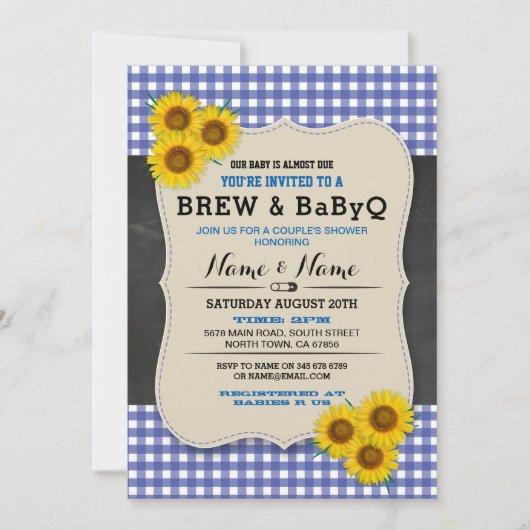 Brei en BABYQ Baby shower Blue Sunflower Invite Kaart (Voorkant)