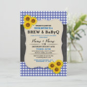 Brei en BABYQ Baby shower Blue Sunflower Invite Kaart (Staand voorkant)