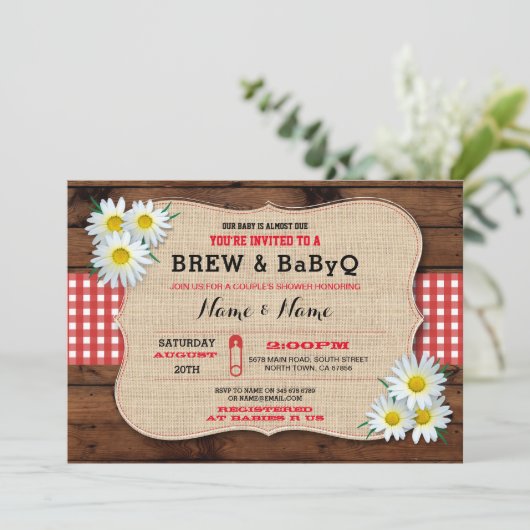Brei en BABYQ Baby shower Red Sunflower Invite Kaart (Staand voorkant)