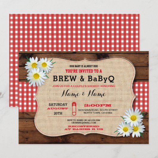 Brei en BABYQ Baby shower Red Sunflower Invite Kaart (Voorkant / Achterkant)