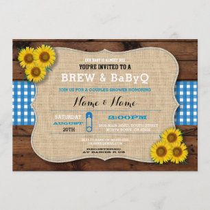 Brei en BABYQ Blue Baby shower Burlap Sunflower Kaart