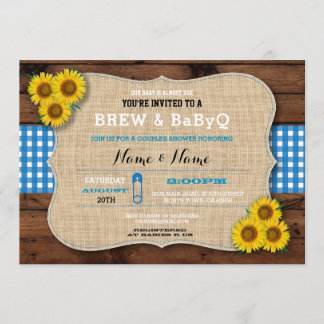 Brei en BABYQ Blue Baby shower Burlap Sunflower Kaart