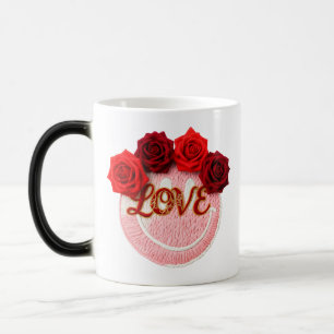 Brei glimlachend gezicht rode roos liefde valentij magische mok