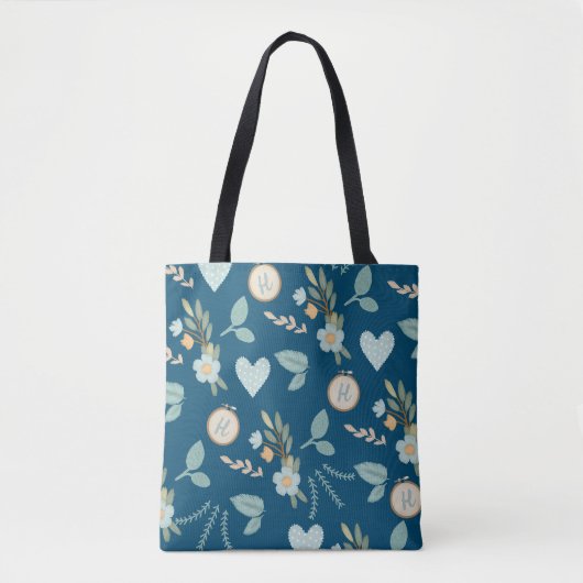 Breibenodigdheden geborduurd monogram tote bag (Voorkant)