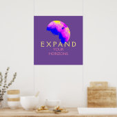 "Breid uw horizon uit" Blauw roze geel op Paars Poster (Keuken)
