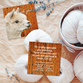 Breien Alpaca Bedankt Korting Zakelijke Kaart Vierkante Visitekaartje