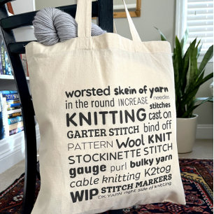 Breien Canvas tas - Knitter's Word Collage