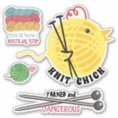 Breien chick garen breien ambachten sticker set (Voorkant)