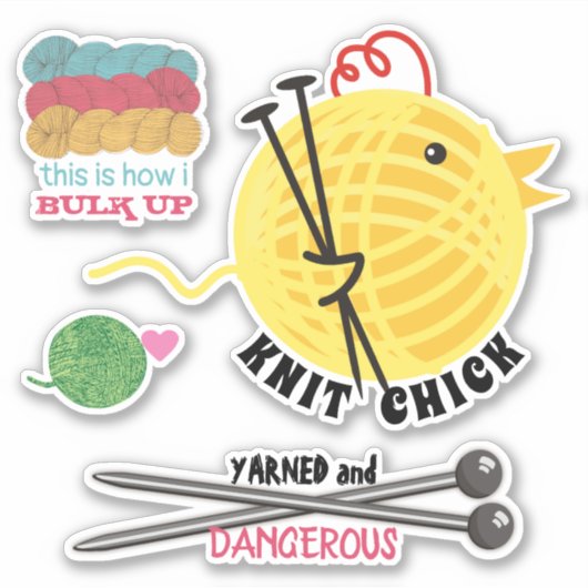 Breien chick garen breien ambachten sticker set (Voorkant)