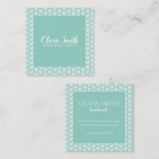 Breien Craft Blauw Patroon Handgemaakt Gepersonali Vierkante Visitekaartje (Voorkant / Achterkant)