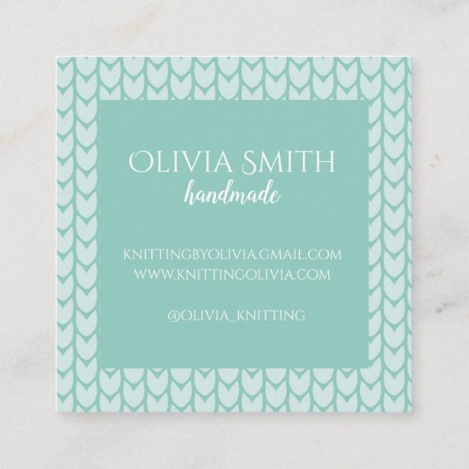 Breien Craft Blauw Patroon Handgemaakt Gepersonali Vierkante Visitekaartje (Achterkant)