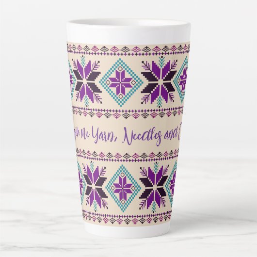 Breien Fair Isle Patroon Gepersonaliseerd Latte Mok (Voorkant)