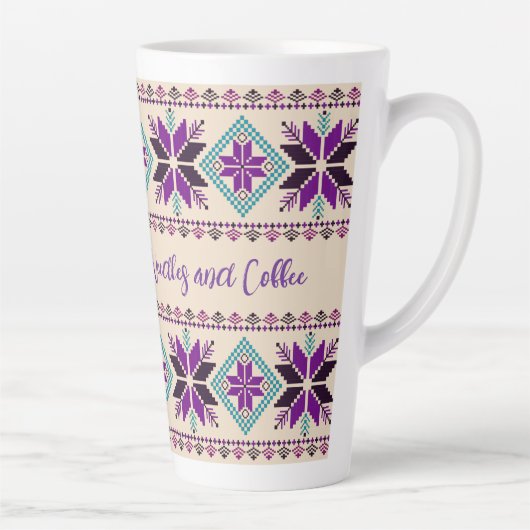 Breien Fair Isle Patroon Gepersonaliseerd Latte Mok (Rechts)