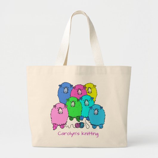 Breien. Fluffy schaap en garen met jouw naam Grote Tote Bag (Voorkant)