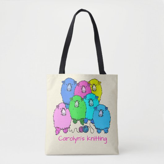 Breien. Fluffy schapen en garen gepersonaliseerd Tote Bag (Voorkant)