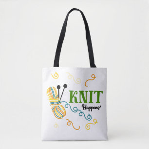 Breiën Gebeurt Grappige Breiers Zeggen met Bal Wol Tote Bag