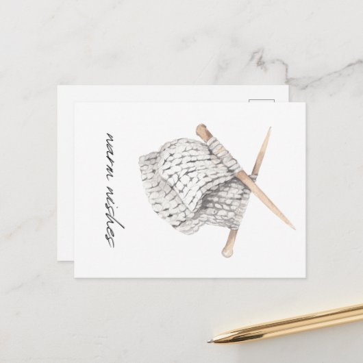 Breien Gezellige Warme Wensen Briefkaart (Voorkant / Achterkant in situ)