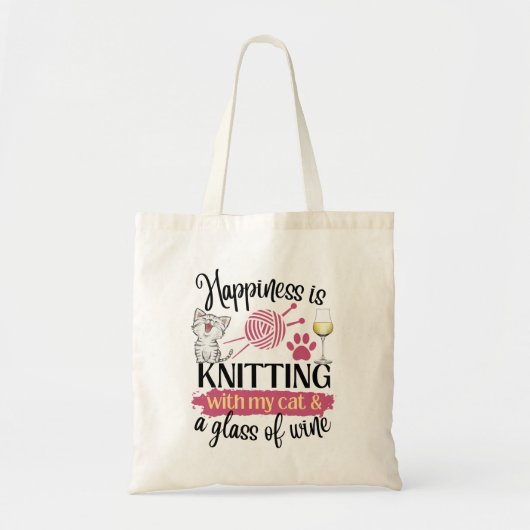 Breien met mijn kat en wijn tote bag (Voorkant)