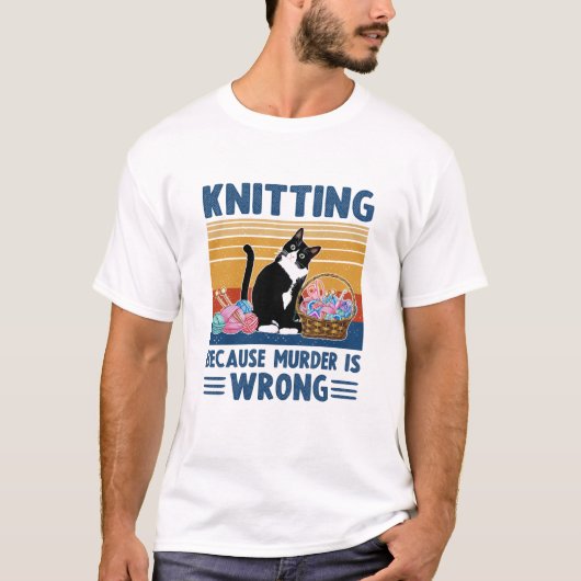 breien omdat moord fout is, zwarte kat, grappig t-shirt (Voorkant)