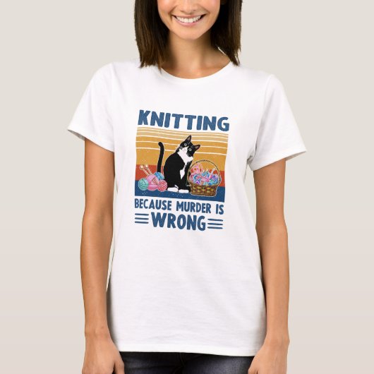 breien omdat moord fout is, zwarte kat, grappig t-shirt (Voorkant)