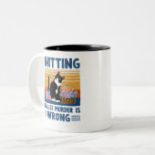 breien omdat moord fout is, zwarte kat, grappig tweekleurige koffiemok (Voorkant links)