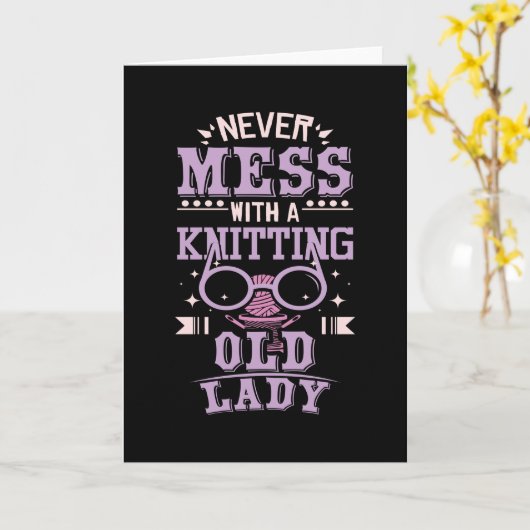 Breien oude dame kaart (Gele Bloem)