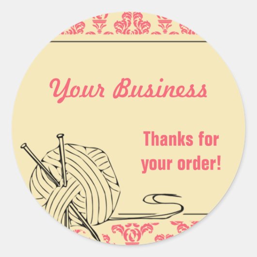 Breien Roze Damask Label Sticker (Voorkant)