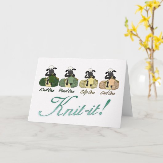 Breien Schapen Wenskaart - Knit-It! Kaart (Gele Bloem)